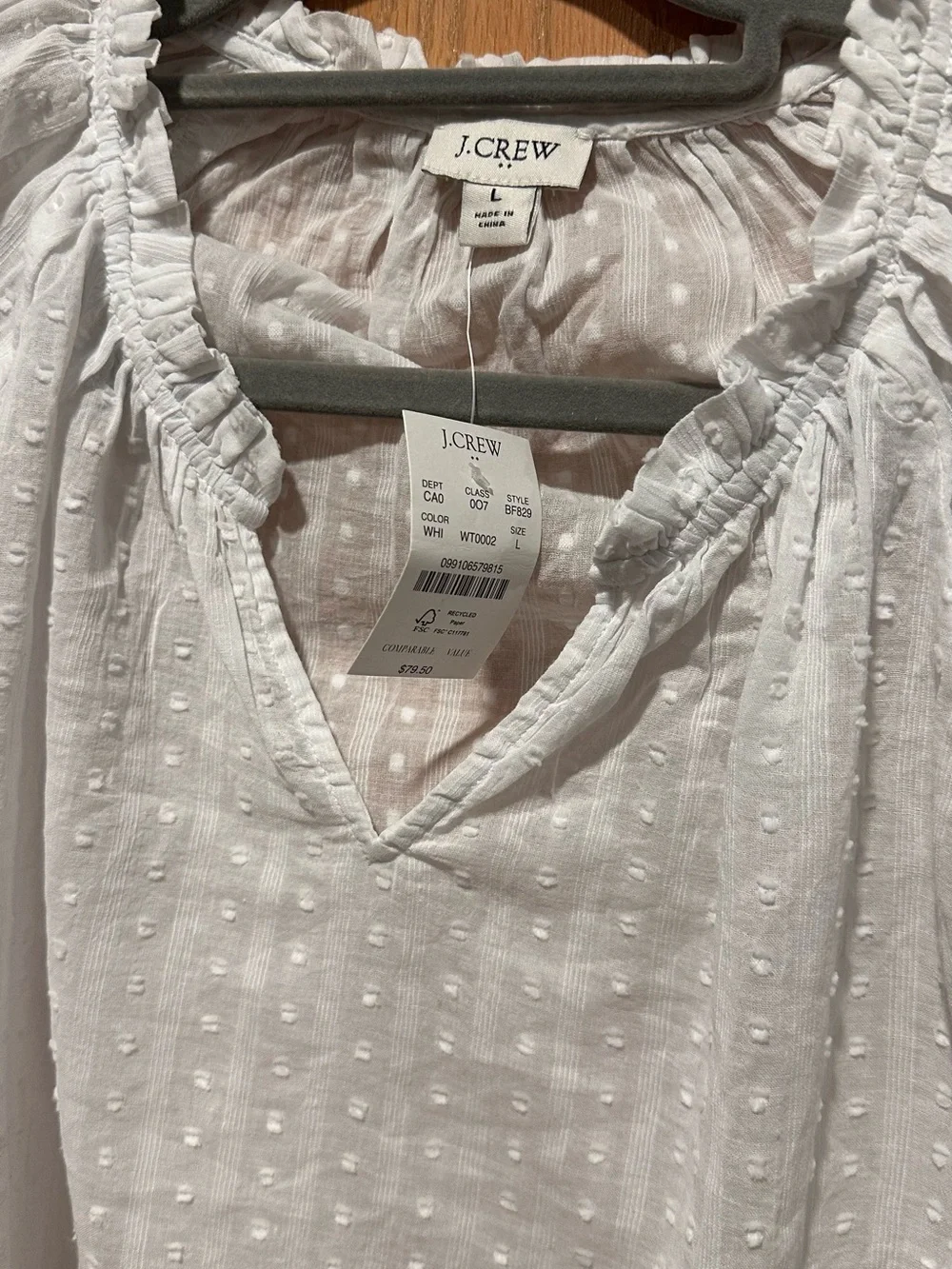 J. Crew White Swiss-Dot Peasant Blouse